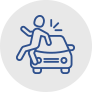 Catastrophic injuries law icon showing pedestrian hit by car